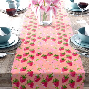 Strawberry Table Runner Strawberry Fruit Theme Table Runner Stawberry Spring Summer Table Decor Strawberry Indoor Outdoor Party Event Table