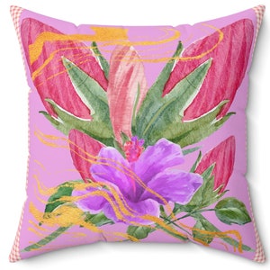Hibiscus Throw Pillow Pink Botanical Tapestry Cushion Hibiscus Floral Home Decor Hibiscus Print Sofa Decorative Accent Pillow Hibiscus Decor