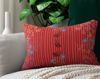 Butterfly Pillow Red Pillow Black Striped Butterfly Pillow Butterfly Throw Cushion Butterfly Sofa Pillow Unique Butterfly Lover Gift For Her
