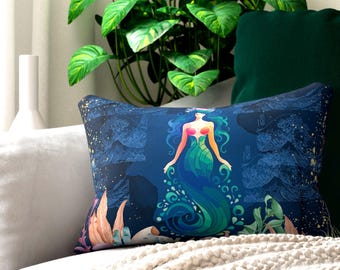 Mermaid Lumbar Pillow Mermaid Throw Pillow Mermaid Sofa Accent Decorative Cushion Mermaid Of The Under Sea Pillow Mermaid Cosy Room Decor