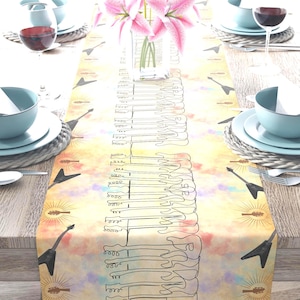Guitar Watercolor Table Runner Musician Home Dining Kitchen Decor Music Decoration Musical Table Gift Guitar Aesthetics for Music Lovers