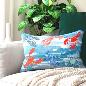 Lobster Blue Ocean Coastal Lumbar Pillow Lobster Cushion Fish Throw Pillow Lobsters Coastal Home Room Decorative Accent Spun Polyester