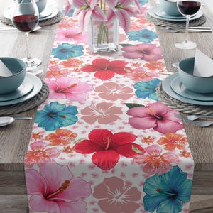 Hibiscus Table Runner Tropical Summer Floral Decor Hawaiian Coastal Home Party Linen Hawaii Wedding Decor Hibiscus Lover Gift Rose Of Sharon