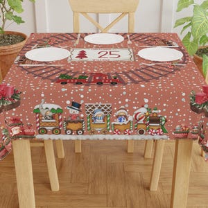 Christmas Train Tablecloth Christmas Goodies Train Table Cloth Pink Christmas Goods Train Table Decor Christmas Gift For Home Festive Gift