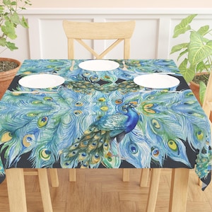 Peacock Tablecloth Blue Peacock Printed Table Cloth Peacock Asia Table Decor Peacock Dining Table Peacock Bird Home Decor Bird Lover Gift