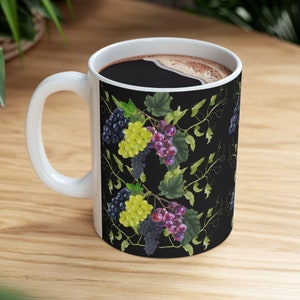 Grapes Colourful Coffee Mug Grape Black Mug Grape Drinkware Grape Print Mug For Coffee Lovers Grape Lover Gift Mug Grape Present For Him Her