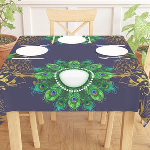 Peacock Tablecloth Blue Peacock Table cloth Peacock Table Linen Peacock Bird Print Table Decor Peacock Home Decor Peacock Square 55 x 55