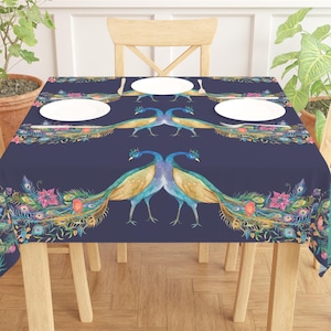 Peacock Tablecloth Peacock Table cloth Peacock Table Cover Peacock Table Linen Peacock Indoor Outdoor Party Event Tablecloth Square 55&quot; x55&quot;