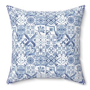 Portuguese Blue And White Tile Throw Pillow Mediterennean Throw Pillow Portuguese Room Decor Blue Tile Cushion Portuguese Home Decor Accent