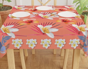 Hawaii Tapa Tablecloth Plumeria Floral Tablecloth Bora Bora Tropical Tablecloth Hawaii flower Tablecloth Frangipani  Leaf Print Table Decor