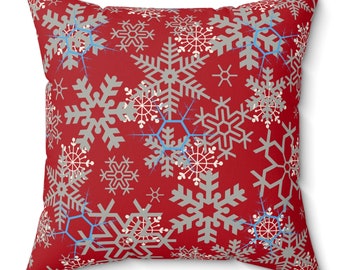 Christmas Red Snowflake Throw Pillow Snowflakes Tapestry Cushion Snowflakes Xmas Home Decor Snowflakes Sofa Scatter Pillow Christmas Gift