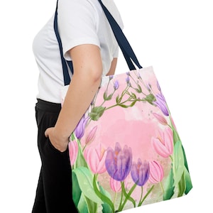 Tulip Crocus And Rose Flower Tote Bag Beautiful Floral Travel Tote Flower Lover Gift Spring Flower Gift Tote Tulip Book Bag Tulip Lover Gift