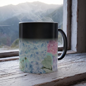 Hydrangea Mug Color Changing Mug Hydrangea Floral Mug Hydrangea Heat Sensitive Magic Mug Hydrangea Gift Color Morphing Nature Inspire Mug