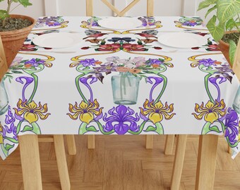 Iris Tablecloth Floral Iris Bird Print Table Cloth White Iris Table Cover Iris February Birth Flower Table Decor Iris Birth Month Table Gift