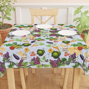 Vegetable Tablecloth Blue Potager Table Cloth Vegetable Theme Table Decor Vegetable Harvest Thanksgiving Table Vegetable Fruit Picnic Party