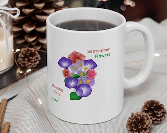 September Birth Flower Gift Mug Birth Flower Gift Birth Flower Mug Flower Theme Morning Glory Aster Birth Month Floral Birthday Gift