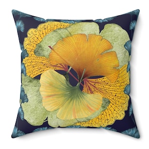 Gingko Leaf Print Blue Throw Pillow  Ginkgo Colourful Sofa Tapestry Cushion Gingko Autumn Decor Ginkgo Home Accent Gingko Lover Gift Pillow
