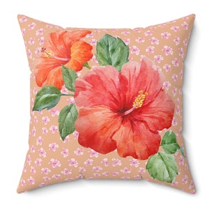 Hibiscus Watercolour Botanical Throw Pillow Hibiscus Floral Cushion Hibiscus Flower Print Sofa Decorative Accent Hibiscus Home Room Decor