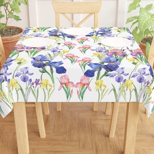 Iris Floral Table cloth White Iris Flower Theme Table Cloth Iris Dining kitchen Room Decor Iris Home Decor Iris February Month Gift Decor