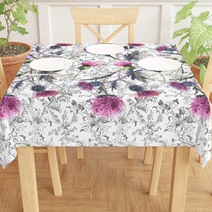 Thistle Floral Table cloth White Thistle Theme Table cloth Thistle Dining Room Decor Thistle Home Decor Thistle Farmhouse Decor Table Gift