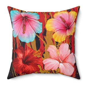 Hibiscus Floral Throw Pillow Hibiscus Botanical Decorative Accent Cushion Hibiscus Sofa Room Home Decor Hibiscus Toss Scatter Pillow Gift