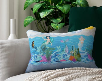 Mermaid Lumbar Pillow Sunbathing Ocean Mermaid Throw Pillow Mermaidcore Room Decorative Accent Mermaid Coastal Home House Decor Mermaid Gift