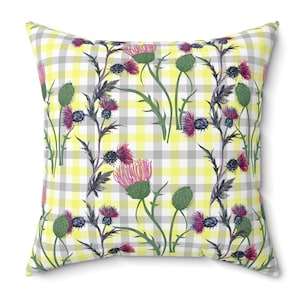 Thistle Floral Throw Pillow Thistle Check Decorative Accent Cushion Thistle Scottish Home Decor Thistle Scotland Gift Wildflower Decor Gift