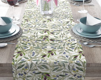 Olive Mediterranean Style Table Runner Olive Branches Print Table Linen For Olive Theme Harvest Thanksgiving Festival Event Party Tables