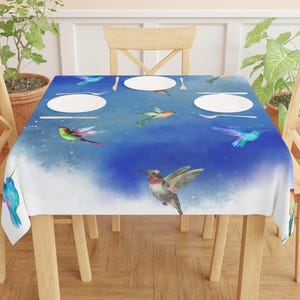 Hummingbird Tablecloth Blue Humming Bird Animal Pattern Table Cloth Humming Bird Home Kitchen Dining Room Decor Humming Bird Lover Gift