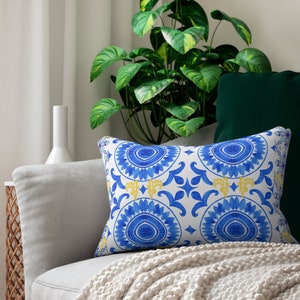 Portuguese Blue And White Tile Lumbar Pillow Mediterranean Throw Pillow Portuguese Room Decor Blue Tile Cushion Portuguese Home Decor Accent