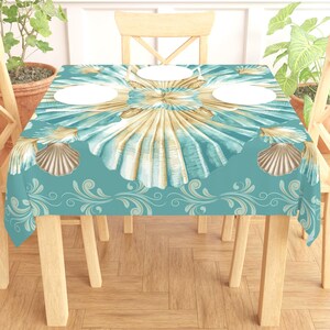 Seashell Tablecloth Coastal Shell Table Cloth Beach Theme Table Linen Beach House Party Tablecloth Beachy Home Wedding Decor Seaside Gift
