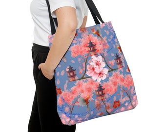 Chinoiserie Floral Tote Bag Chinoiserie Pheasant Print Tote Asia Pagoda Tote Bag Asian Sakura Flower Tote Bag Chinoiserie Travel Bag Gift