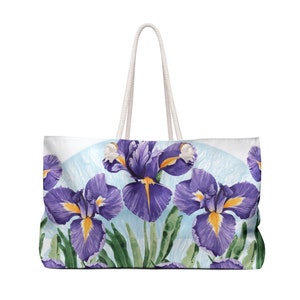 Iris Weekender Bag Iris Spring Summer Beach Tote Bag Iris Floral Luxury Holiday Picnic Weekend Tote Iris Nautical Travel Bag February Gift
