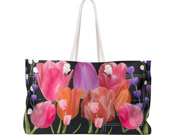 Tulip Weekender Bag Tulip Spring Summer Beach Tote Bag Tulip Floral Luxury Holiday Picnic Weekend Tote Tulip Nautical Travel Gift Bag