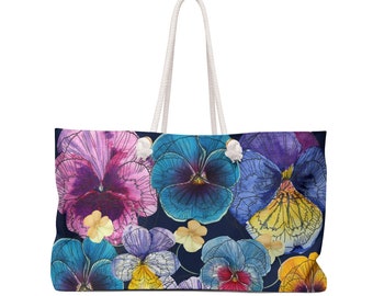 Pansy Flower Weekender Bag Pansy Beach Tote Bag Pansy Floral Luxury Holiday Picnic Weekend Tote Pansy Women Travel Bag With Rope Handle
