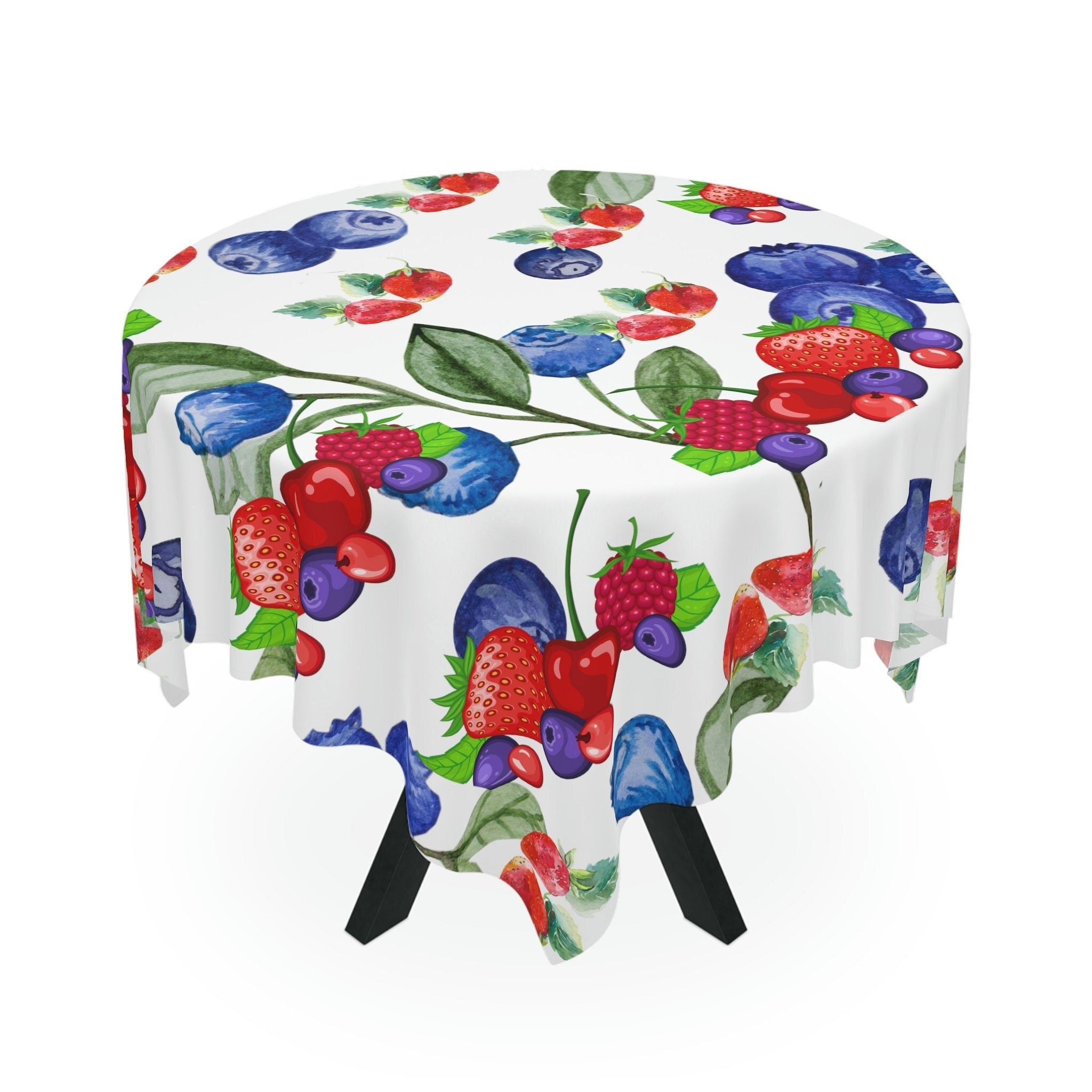 Fruits Tablecloth Strawberry Cherry Blueberry Table Decor Summer Sweet Colours Perfect For Spring Tea Party Picnic Table Gift