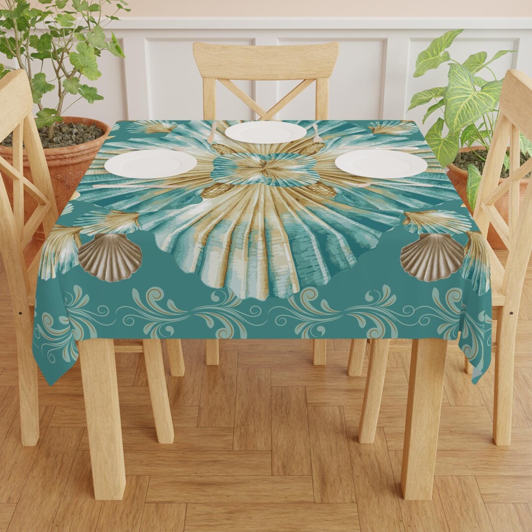 Shell Table Clothes Seashell Tablecloth Coastal Shell Table Cloth Beach Theme Table Linen ...