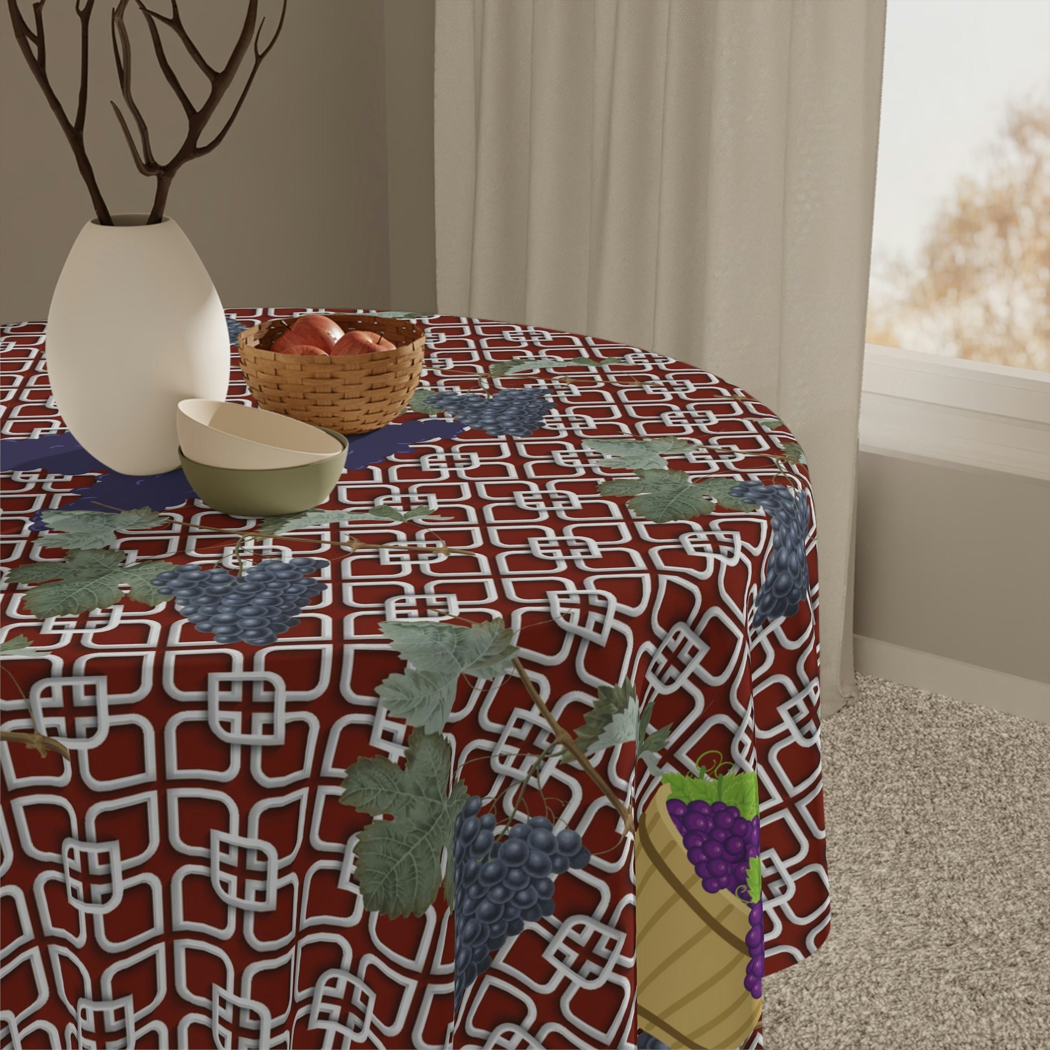 Grape Print Tablecloth Red Grape Pattern Table Cover Grape Motif Square Tablecloth 55 x 55 Fruit Theme Home Decor