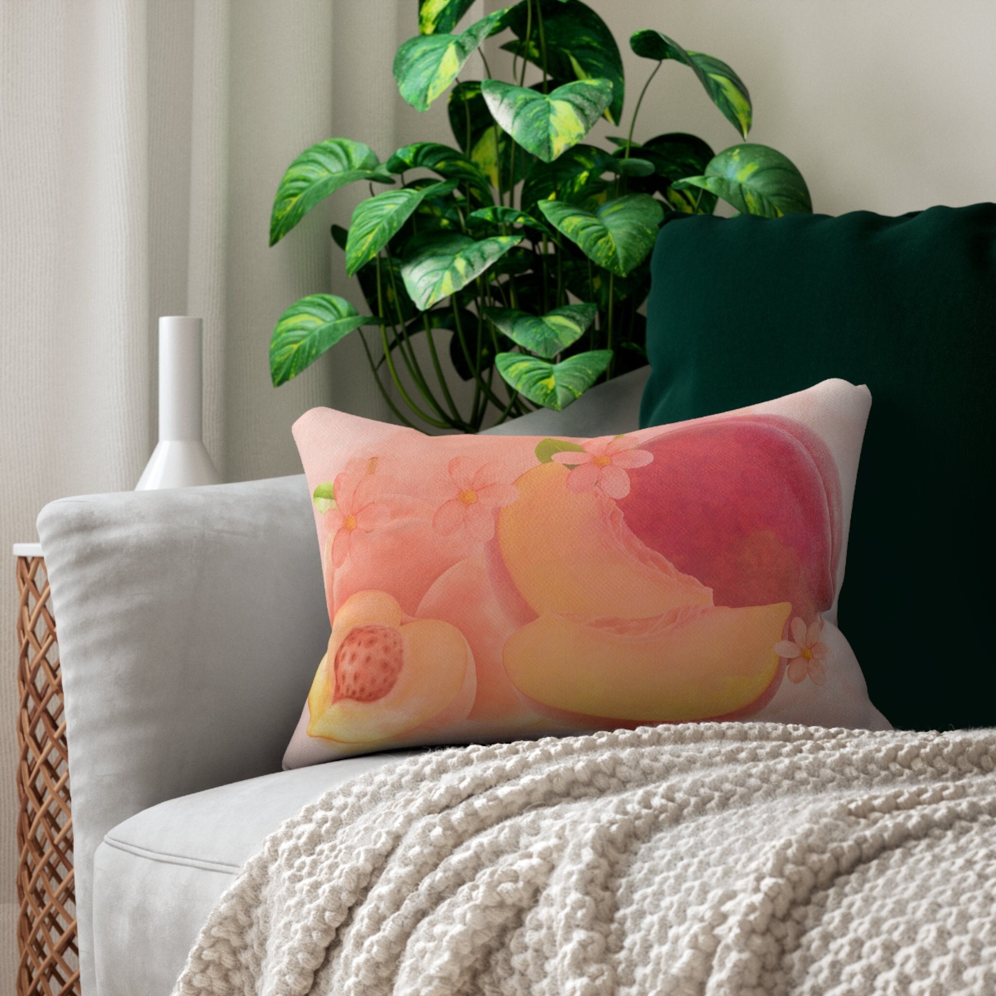 Peach Lumbar Pillow Peach Summer Fruit Throw Pillow Peach Fruity Cushion Peach Room Decorative Accent Peach Nursery Home Garden Indoor Decor