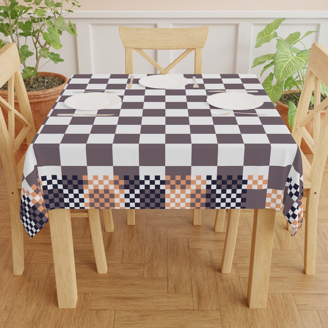 Purple and White Check Tablecloth Harlequin Tablecloth Black and Orange