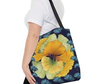 Gingko Flower Tote Bag Biloba Floral Travel Bag Gingko Print Book Bag Ginko Theme Tote For Women Ginko Lover Gift Tote Gingko Women Gift