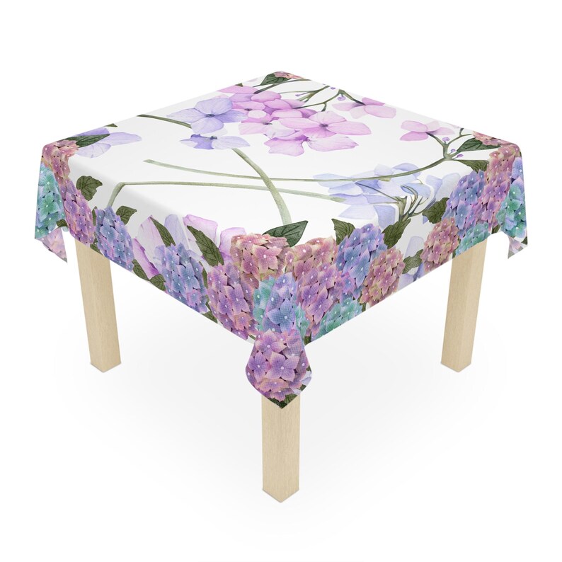 Hydrangea Table Linens Hydrangea Flower Print White Tablecloth Hosteria Floral Table Cover ...