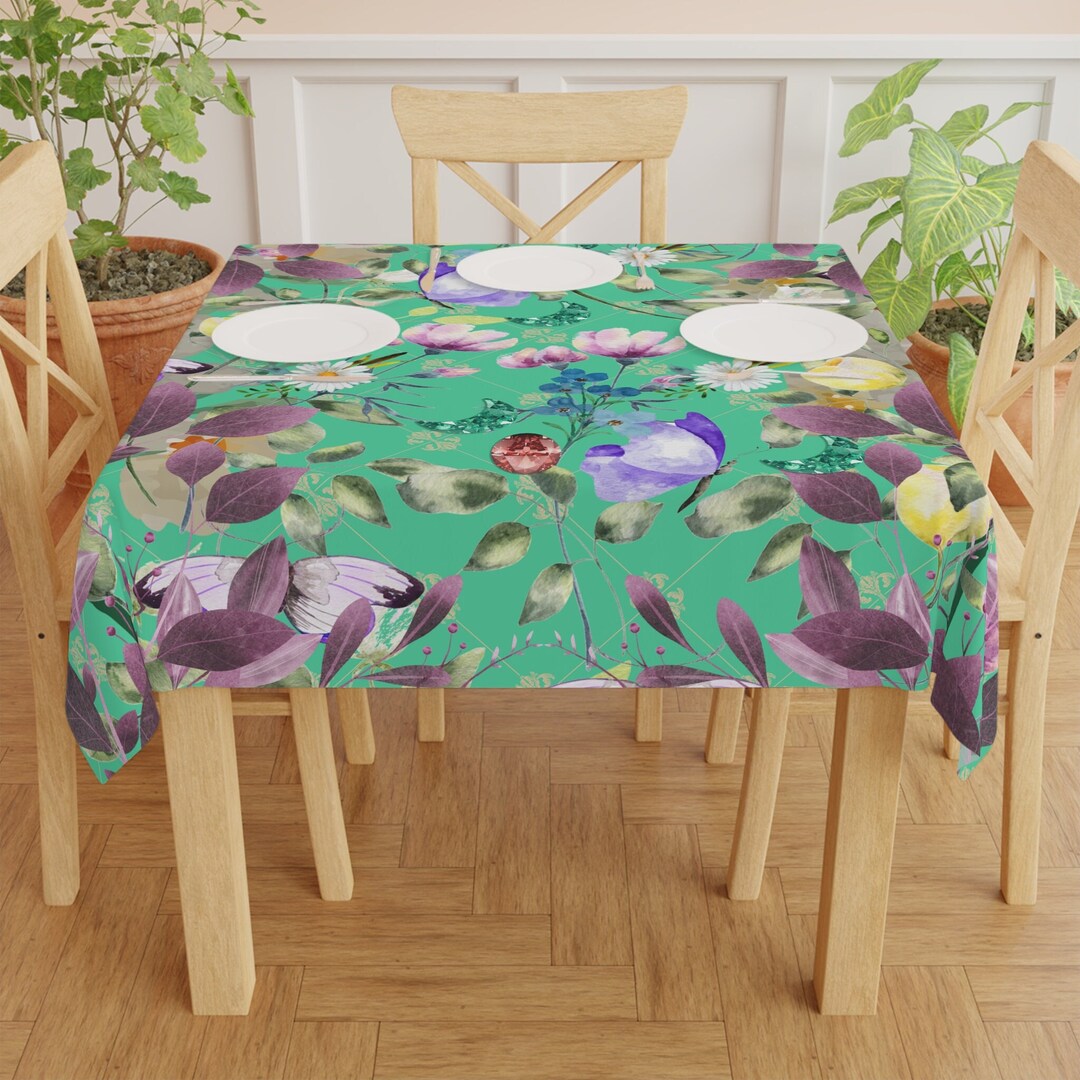 Aqua Floral Tablecloth Aquamarine Flower Gem Tablecloth Beautiful