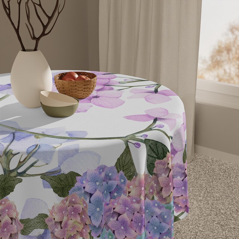 Hydrangea Table Linens Hydrangea Flower Print White Tablecloth Hosteria Floral Table Cover ...