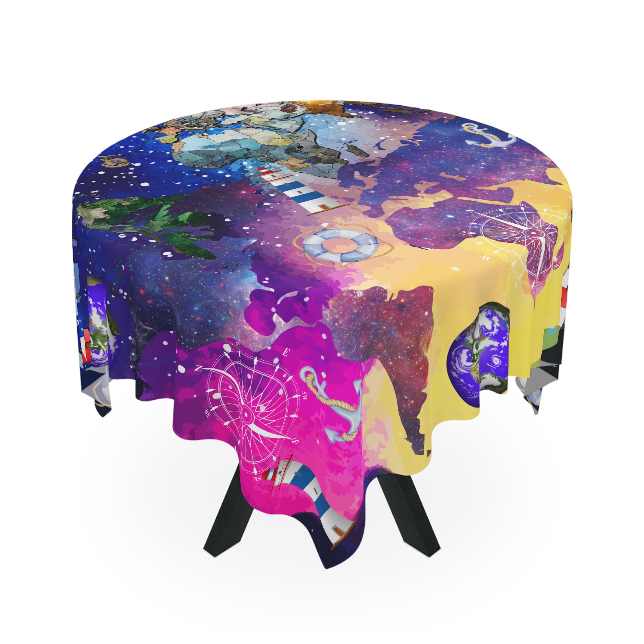 World Map Nautical Tablecloth Starry Sky Anchor Compass Table Cloth ...