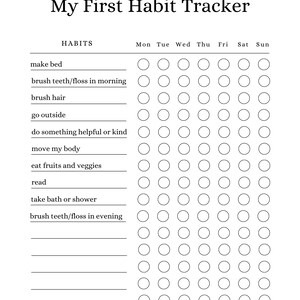 My First Habit Tracker for Children - Digital and Printable File