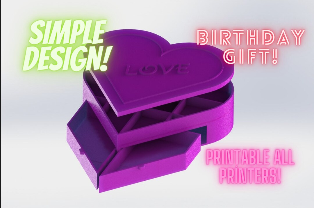 Heart Shaped Jewelry Box STL Files for 3D Printing, Gift Box, Heart Box, Accesory Box, Birthday