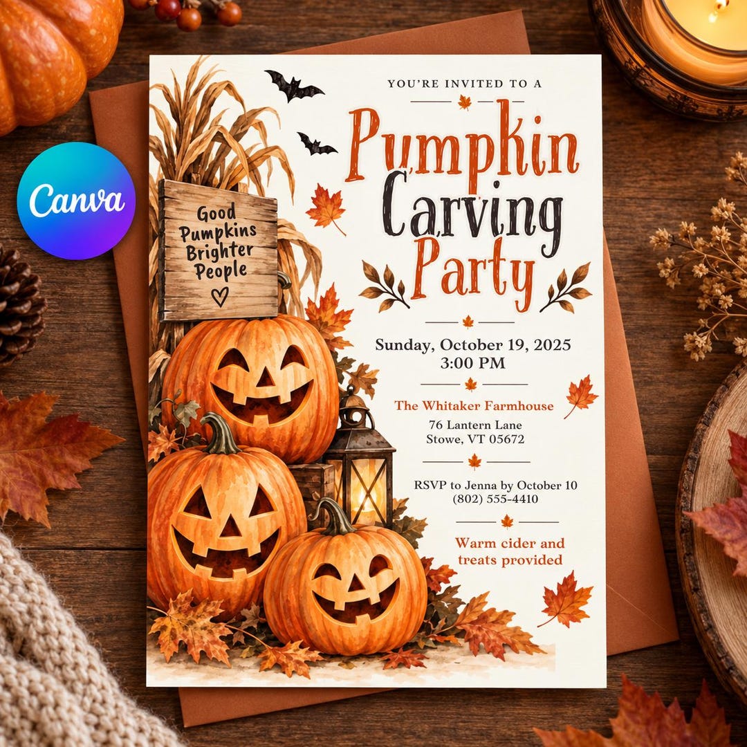 Rustic Fall Invitations Pumpkin Carving Party Invitation | Rustic Fall Halloween Pumpkins ...