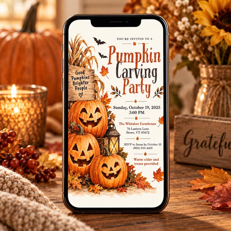 Rustic Fall Invitations Pumpkin Carving Party Invitation | Rustic Fall Halloween Pumpkins ...