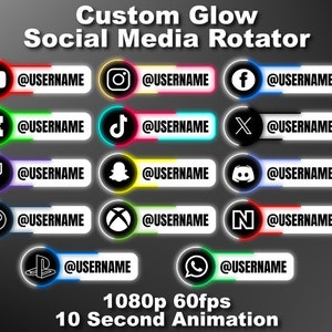 Custom Lower Third Social Media Glow Rotators - Digital Download, Personalized Glowing Lower Thirds for Videos & Streams